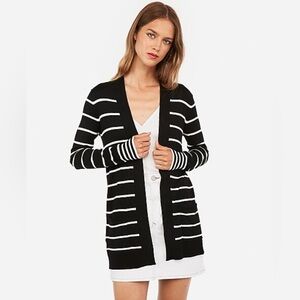 360 Sweater Black and White Striped Cardigan